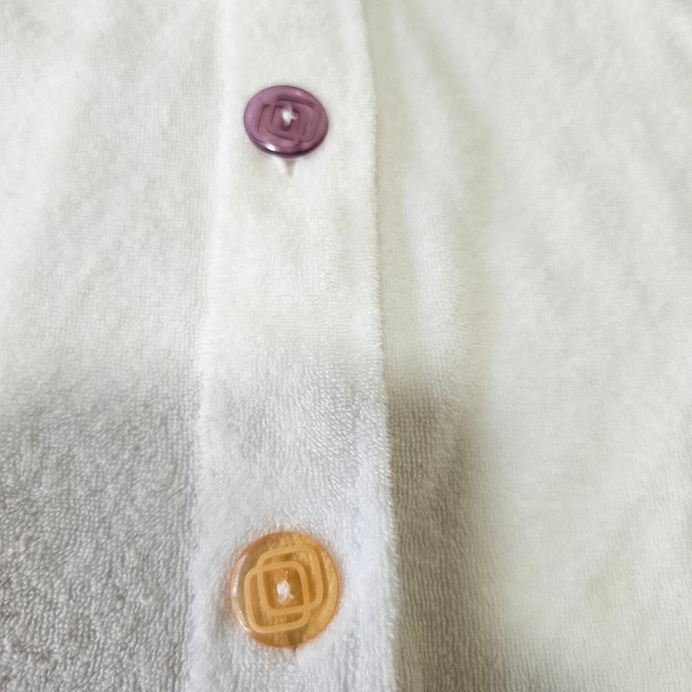 Vintage Gloria's Fashions Terry Cloth Robe Womens Small White Pastel Buttons - Picture 3 of 8